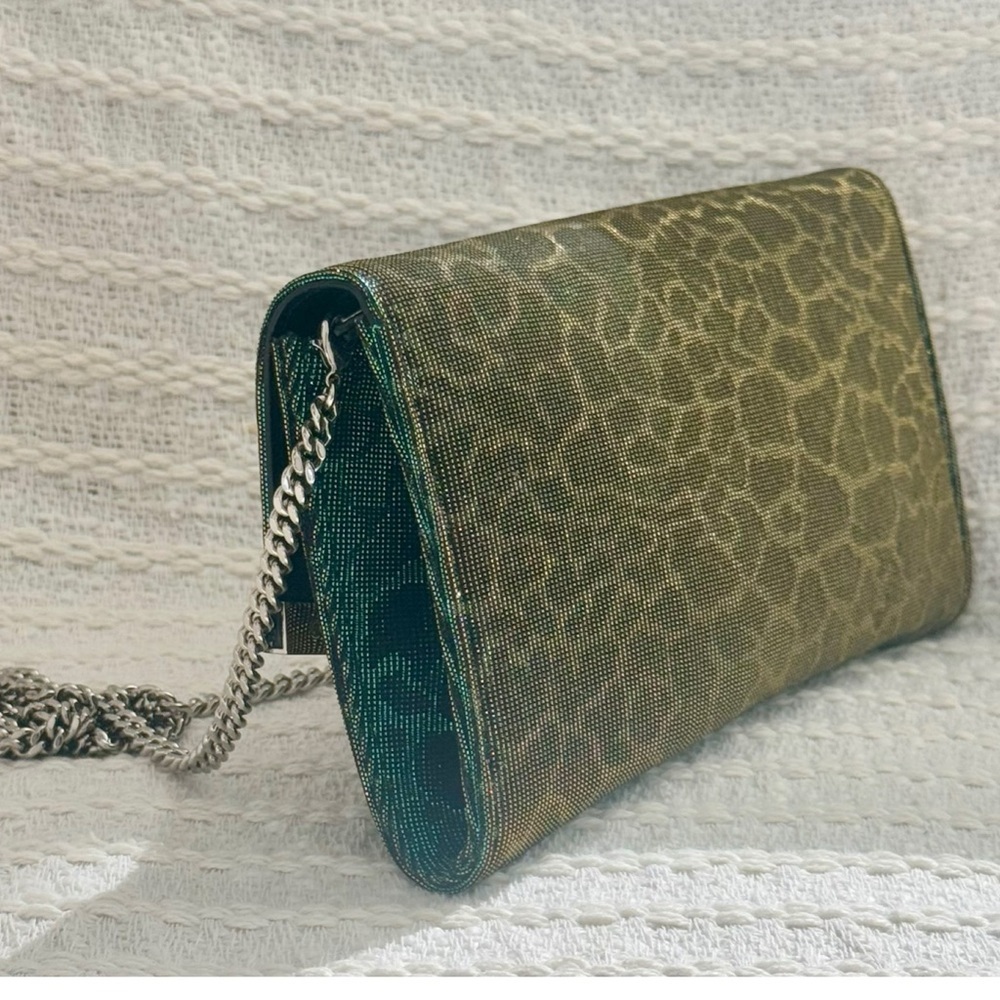 Jimmy Choo Emmie Metallic Glitter Hologram Camo Zebra Jacquard Print Clutch NEW - Picture 12 of 16